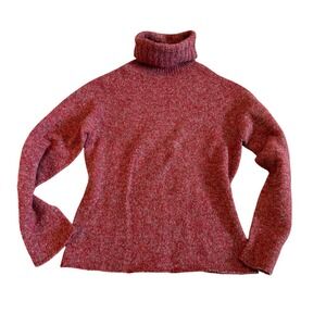Made in Italy Red‎ Speckled Wool Blend Turtleneck Sweater Size L Warm Ski Chic